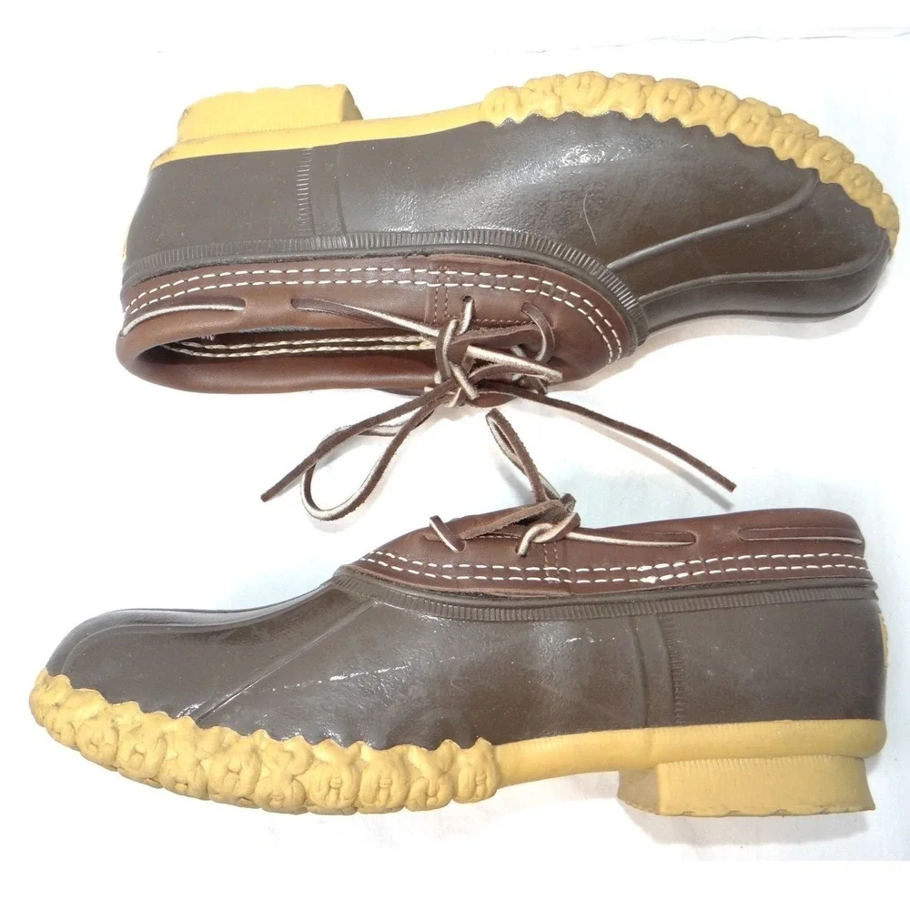 LL Bean Boots Mens 7 M Brown Leather Rubber Gumshoe Moccasin Duck Boots Made USA
